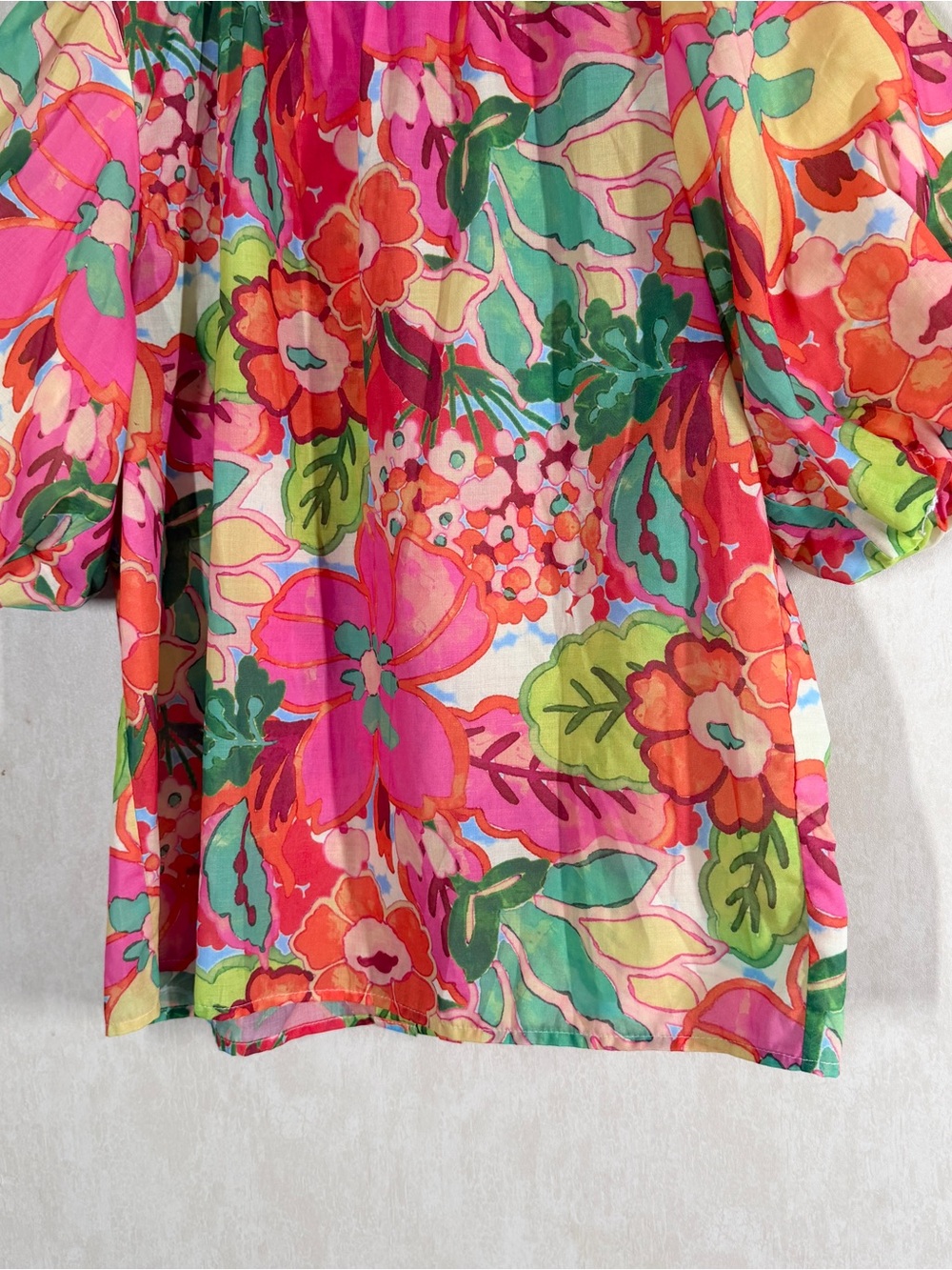 THML Women’s Sprout Of Spring Puff Sleeve Floral Blouse Top in Multicolor L - Picture 5 of 11